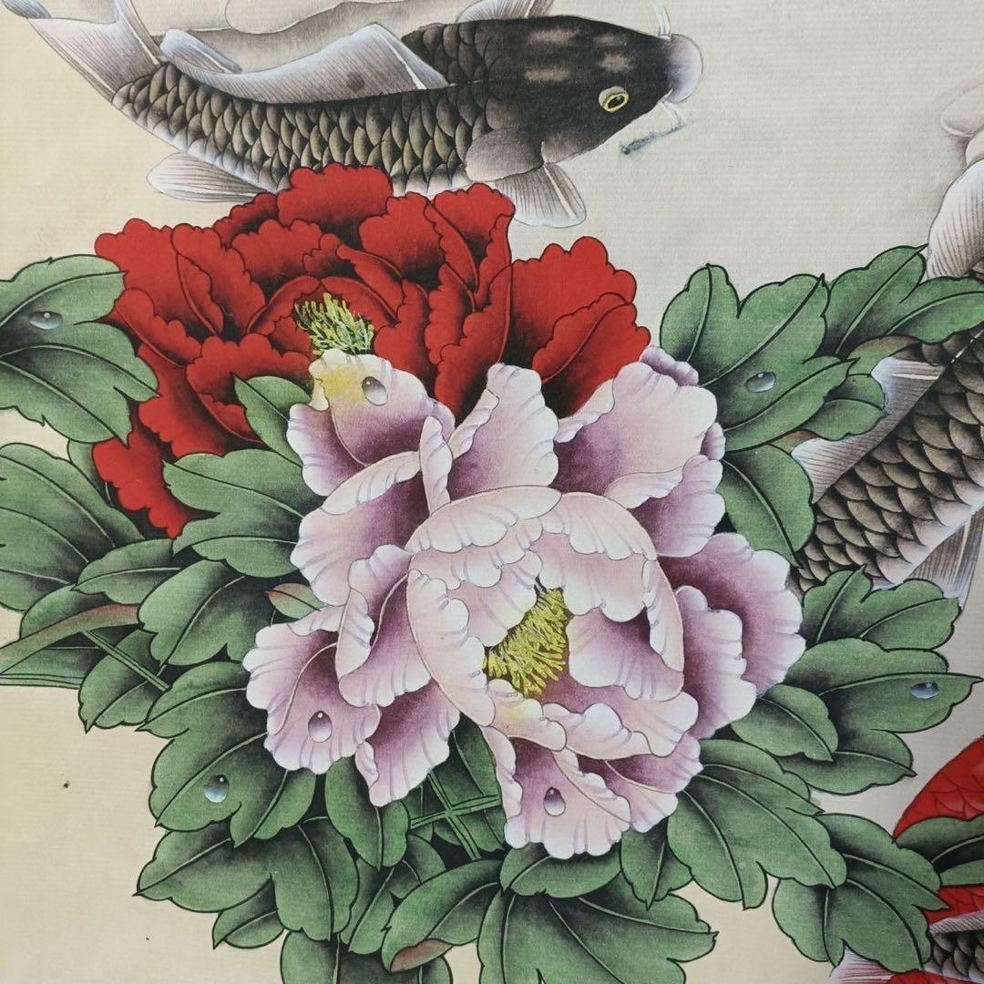 呉青霞 鯉魚図　三尺中堂掛け軸　中国画　宣紙　書画工芸