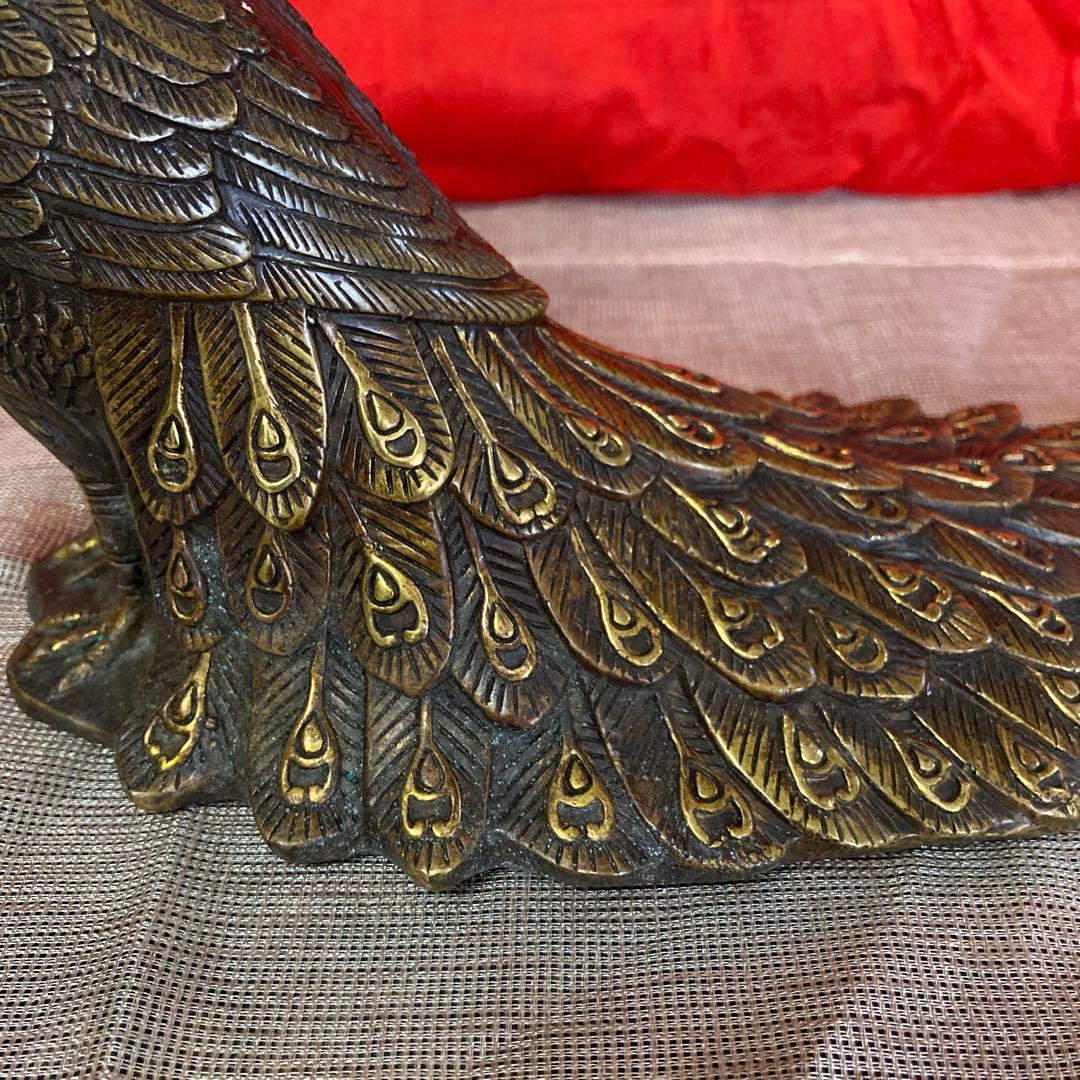 中国　古銅　孔雀像　置物　細密オブジェ　乾隆年製銘