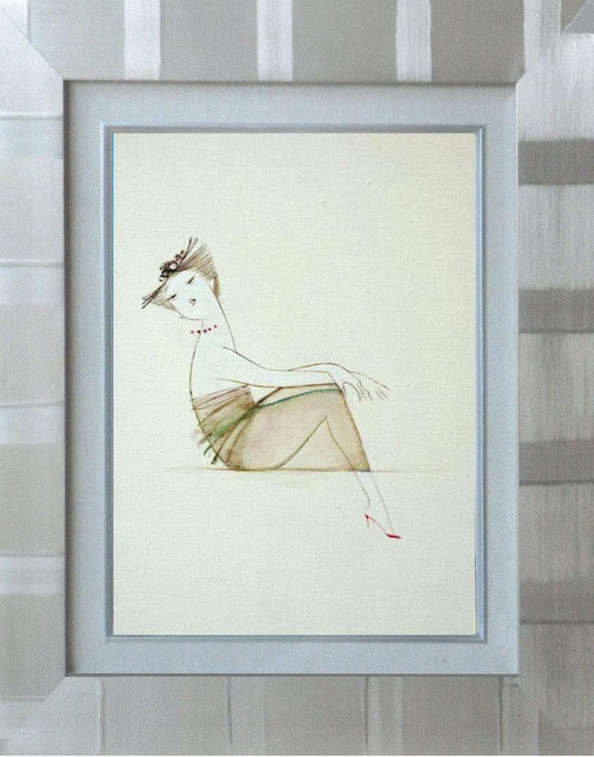 油絵 菅家令子 絵 絵画インテリア額付(青緑＋金色の枠) F4-080315女性