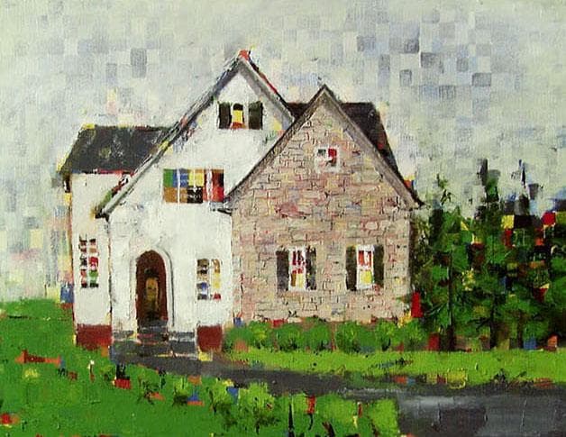油絵 菅家令子 絵 絵画 インテリア 額付(白) uF6-062303 風景