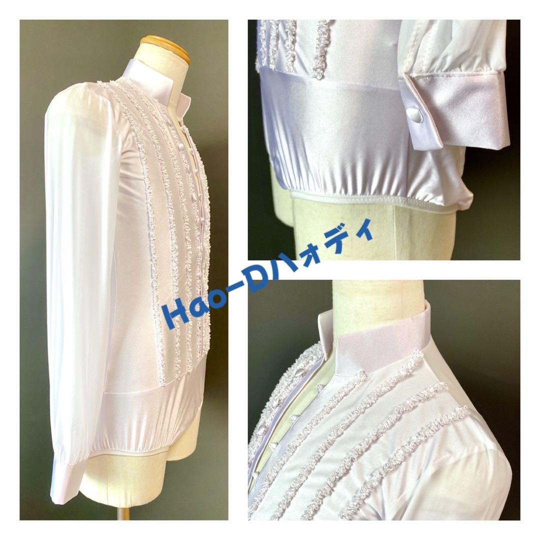 社交ダンス★新品★メンズシャツ★ラテン★立体フリル★白M★