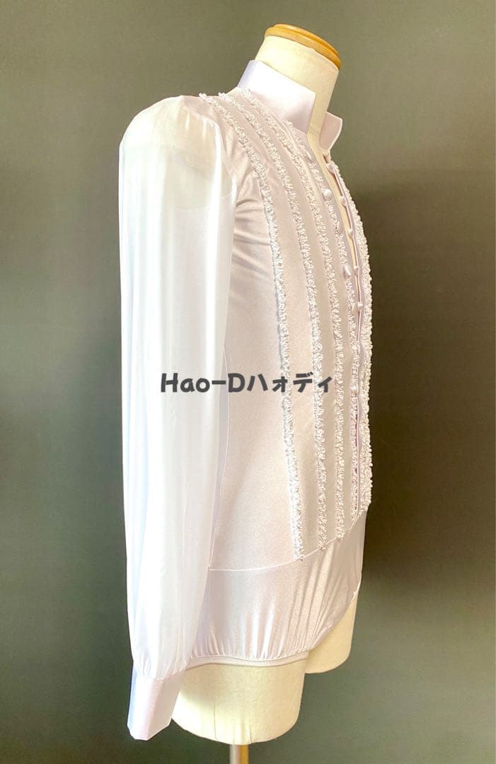社交ダンス★新品★メンズシャツ★ラテン★立体フリル★白M★