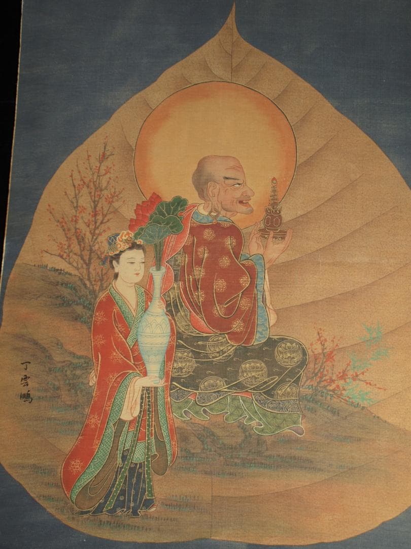 人物図 中国丁雲鵬　 明時代 肉筆保證 唐物唐本　掛け軸　BD824C11-4