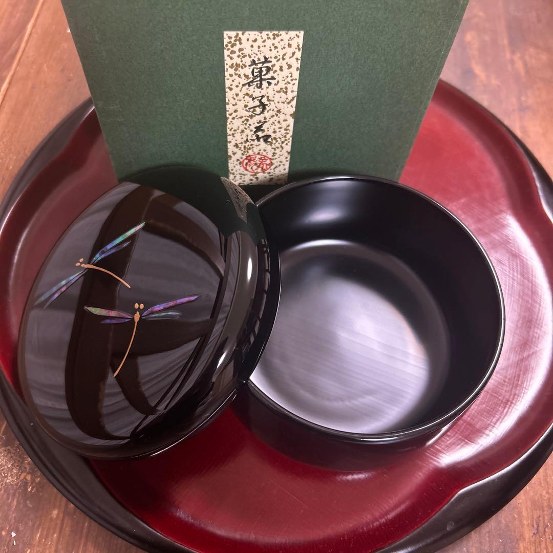 定価55000円　京漆匠　象彦　とんぼ ヤンポ　漆器　菓子器　菓子鉢　漆塗り