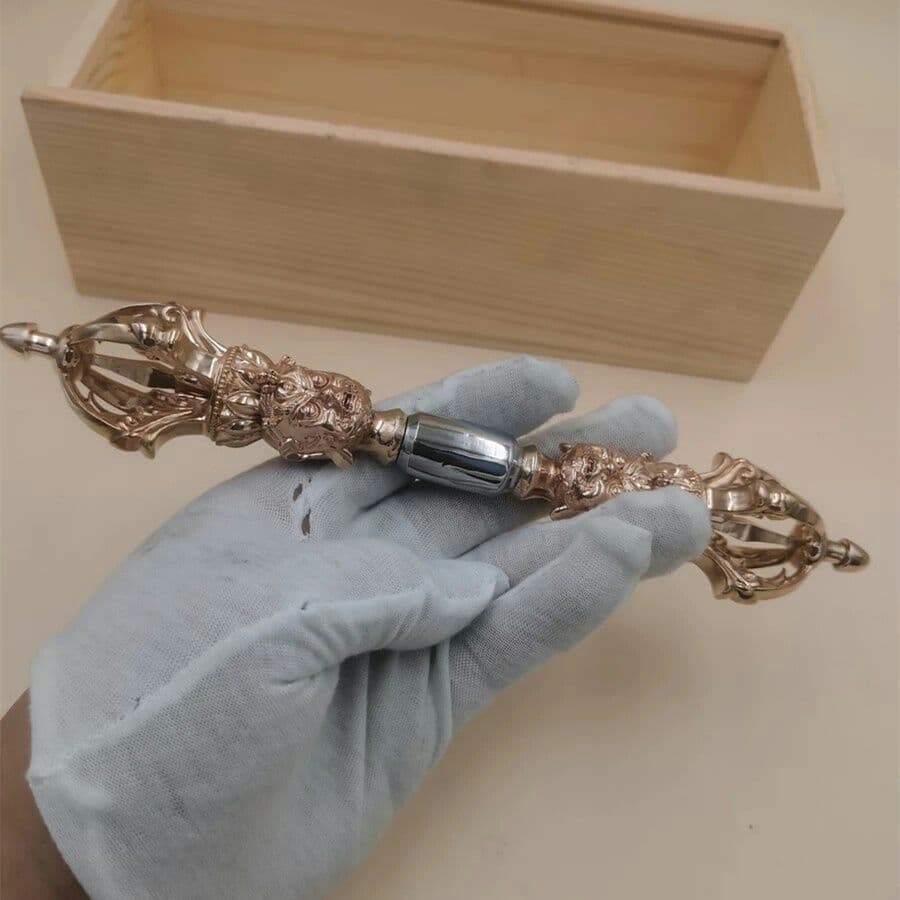 仏教美術 法器 烏枢沙摩明王 五鈷杵 金剛杵 紫銅製 鉄製 密教 法具 23cm
