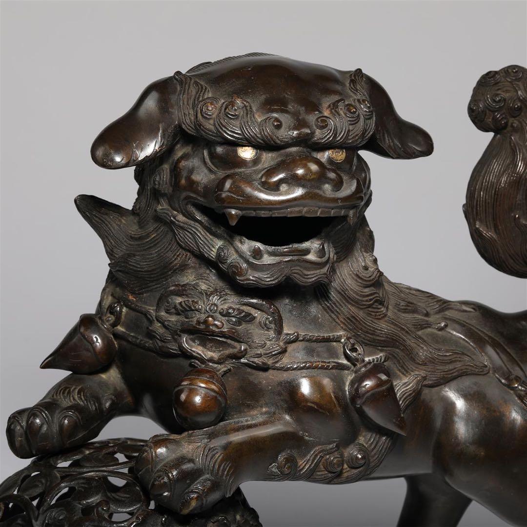 骨董品　古美術 銅獅子　開運置物