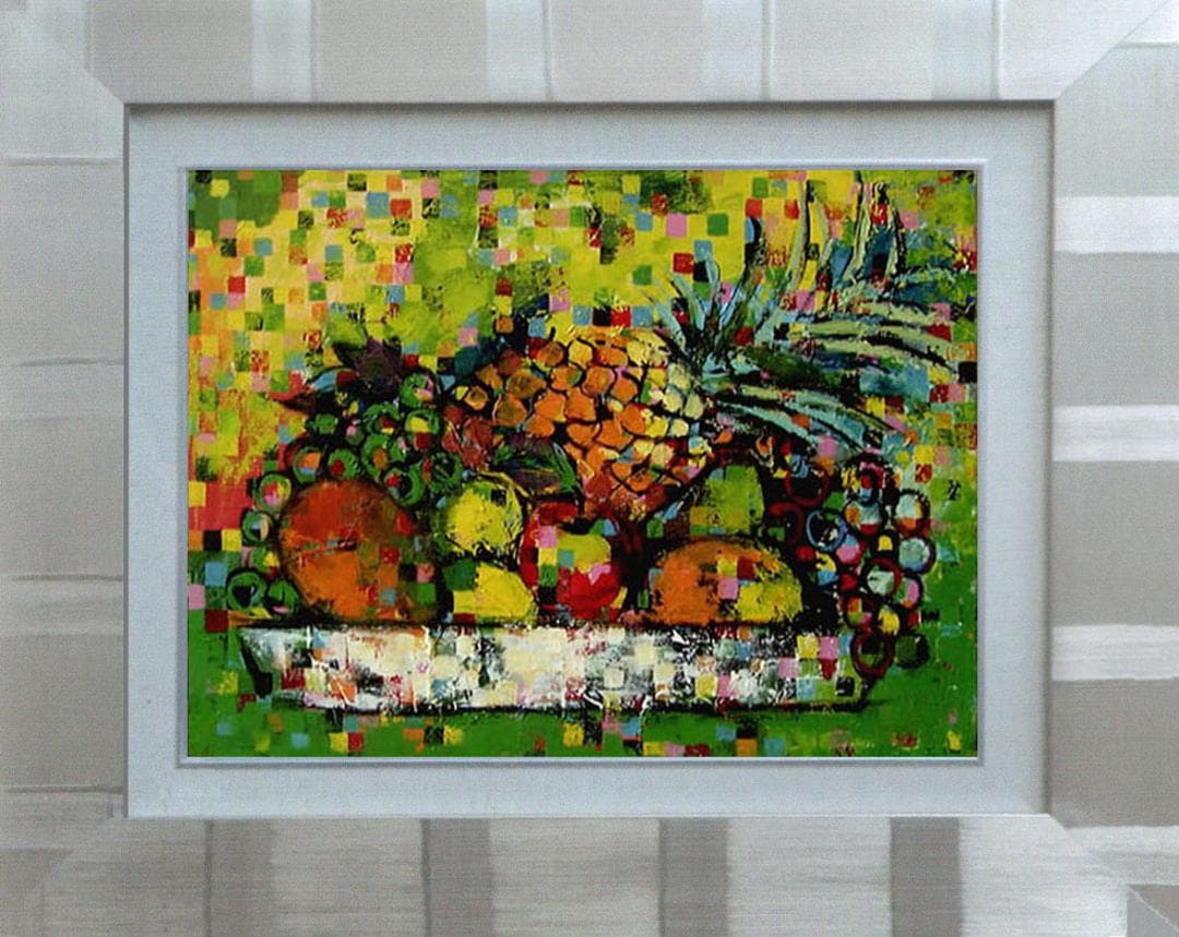 油絵 菅家令子 絵 絵画インテリア 額付(白) uF6-061103 静物 果物