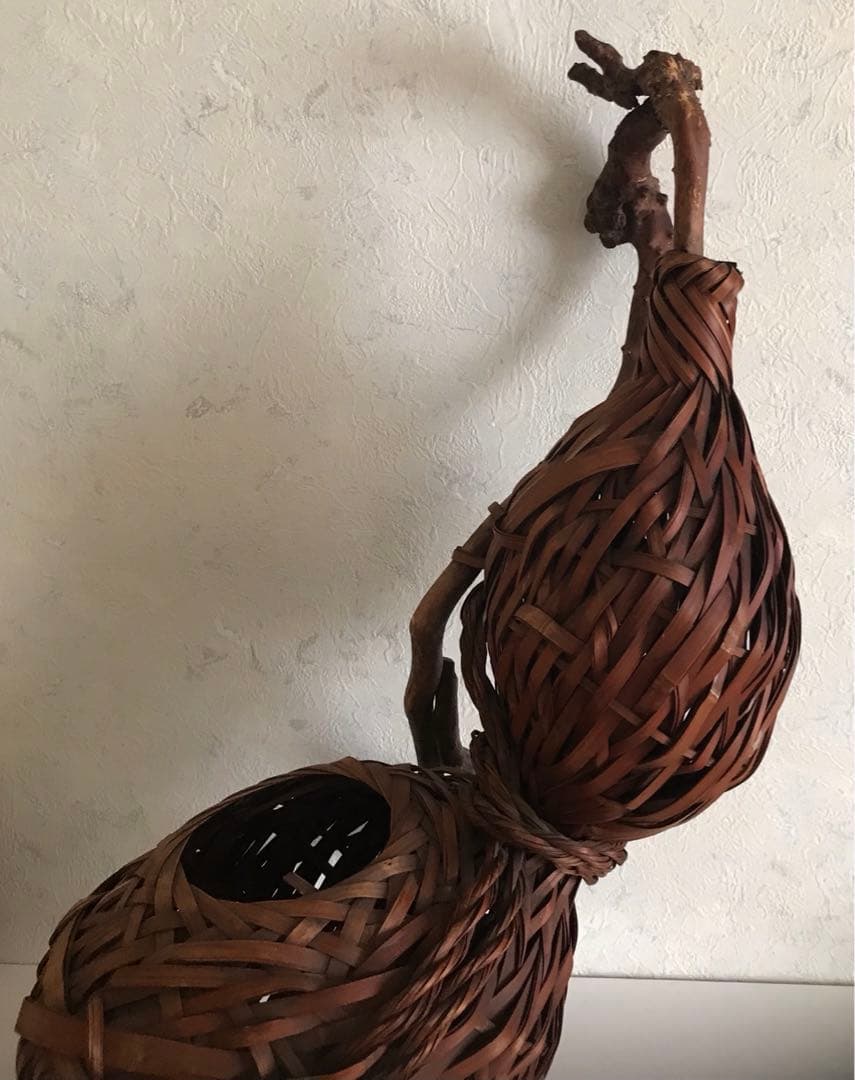 骨董品　竹製天然木　二重構造花入れ　オブジェ　華道