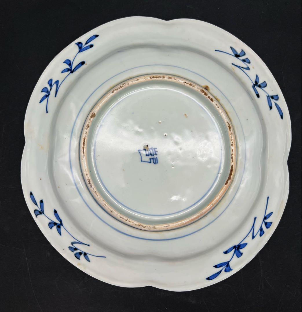 時代物 青華染付 飾り皿 骨董品 アンティーク 山水図 古染付 大皿