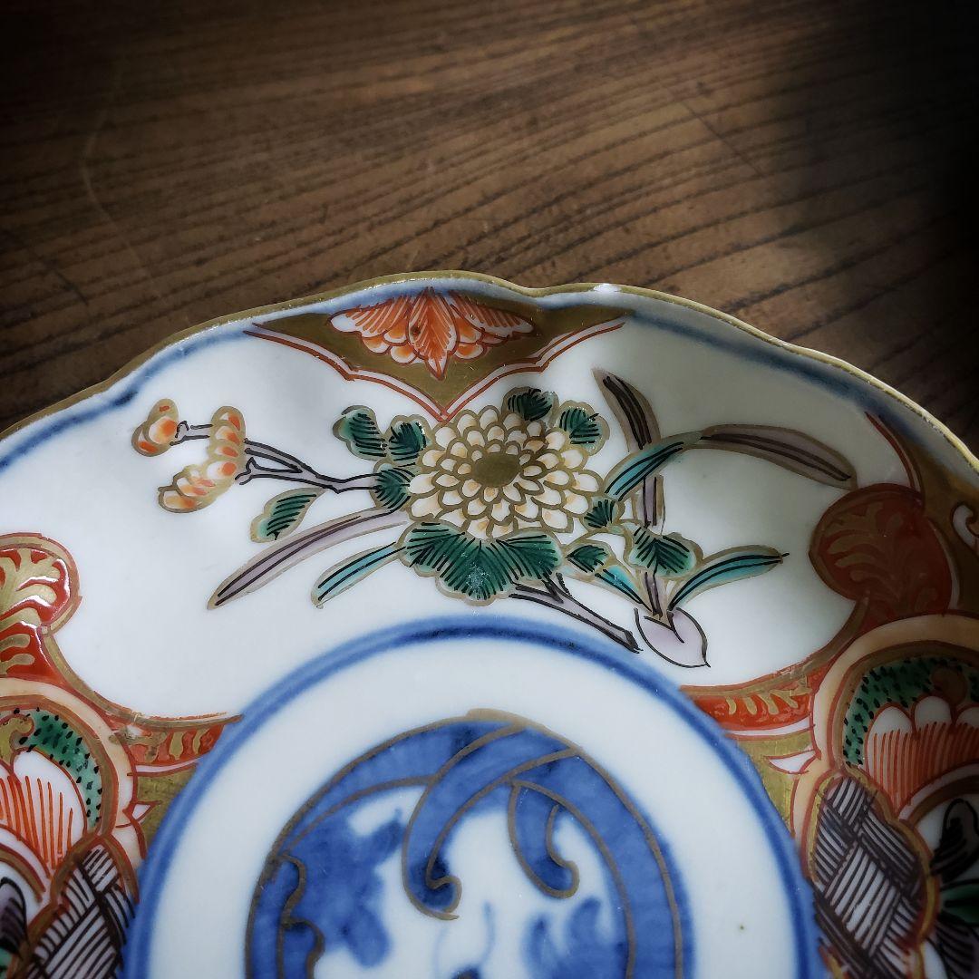 錦手　色絵　古伊万里　龍　江戸　上手物　花文様　菊文様　5枚セット