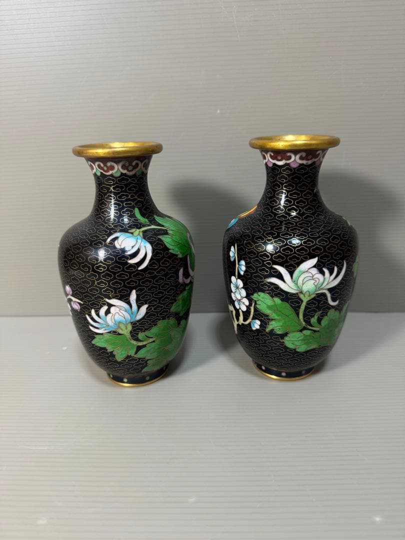 2269 七宝焼　景泰藍　花瓶　2客　時代物