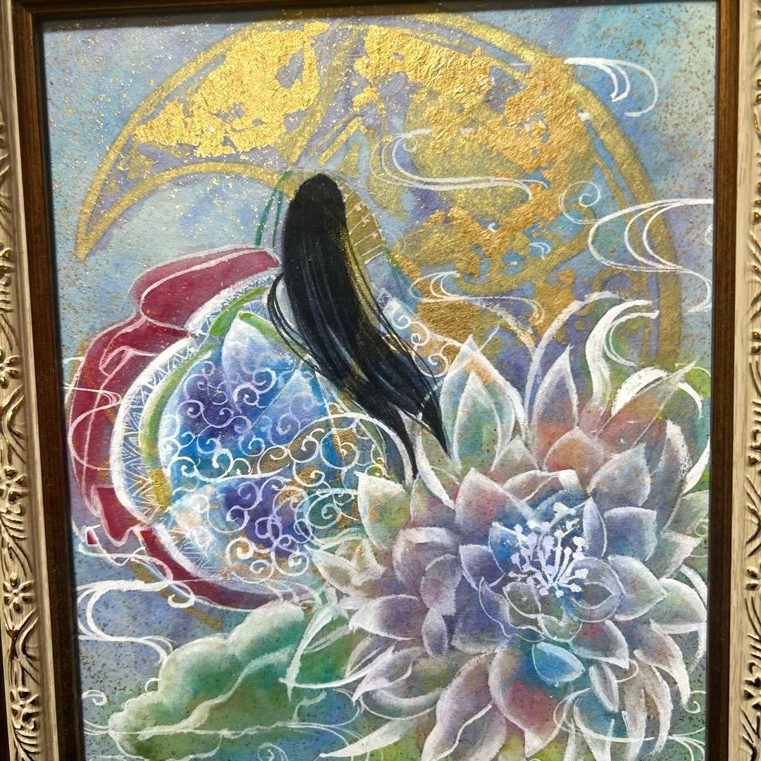 金箔使用 吉祥日本画 「月下美人　月の御殿」