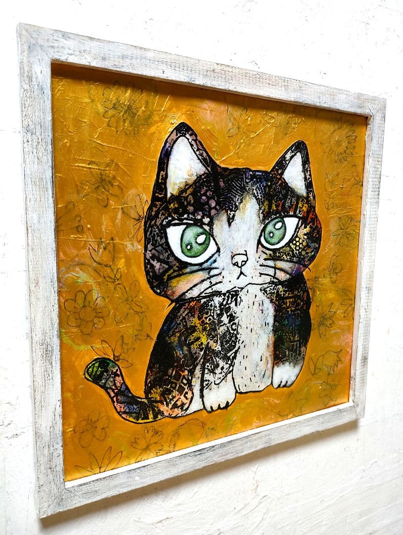 額付き銅版画応用絵画　title「未來ニャンコ」