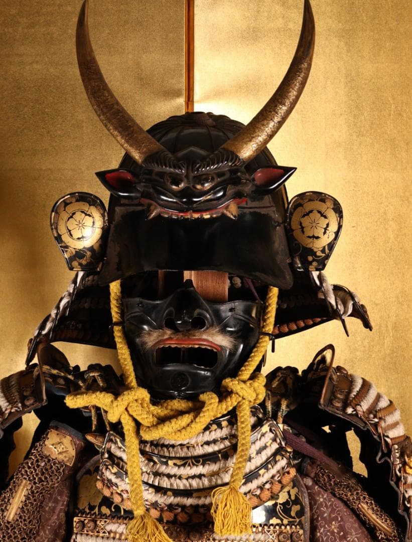 BY05　甲冑　具足　五瓜に唐花家紋唐草胴　獅子噛み前立　鎧櫃付き　兜　武具