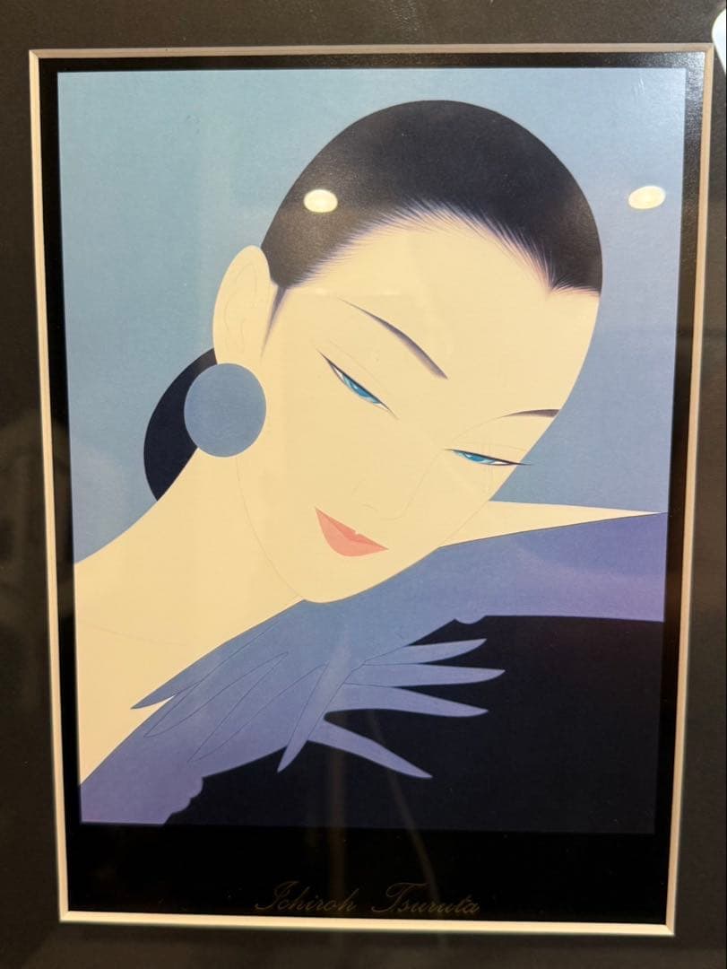 【送料込み】希少★鶴田一郎　美人画2点　絵画　日本女性　複製画　1954年