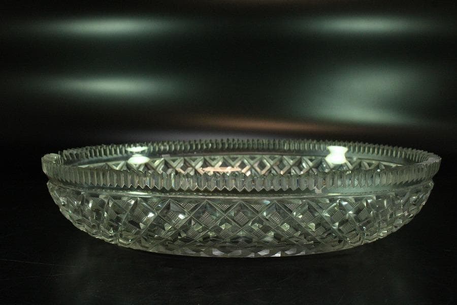 時代 切子 楕円形 鉢 27cmx18.5cm(K-LC671)