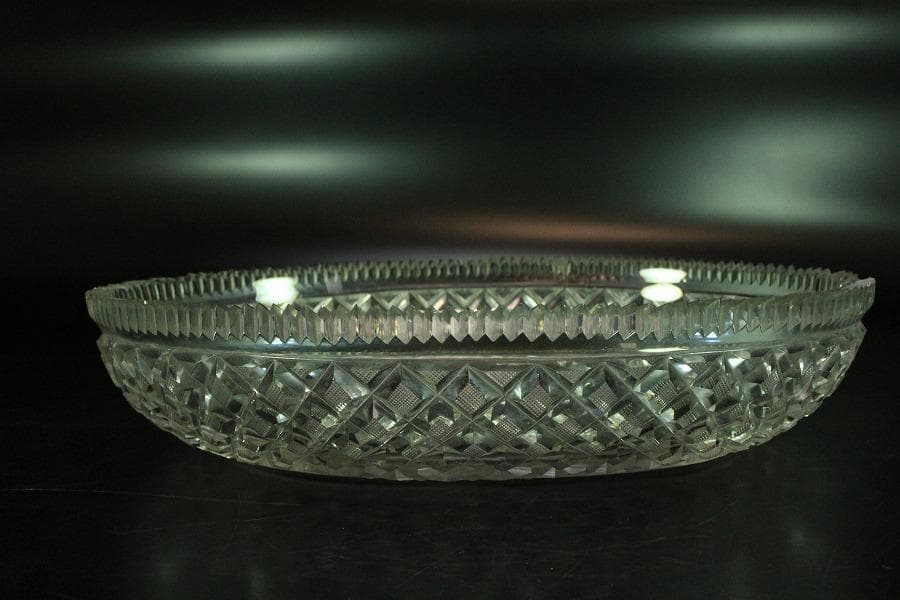 時代 切子 楕円形 鉢 27cmx18.5cm(K-LC671)