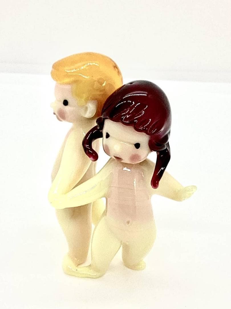 ★FRAGILE,GLASS,FIGURES ガラス製 人形 双子 ヴィンテージ