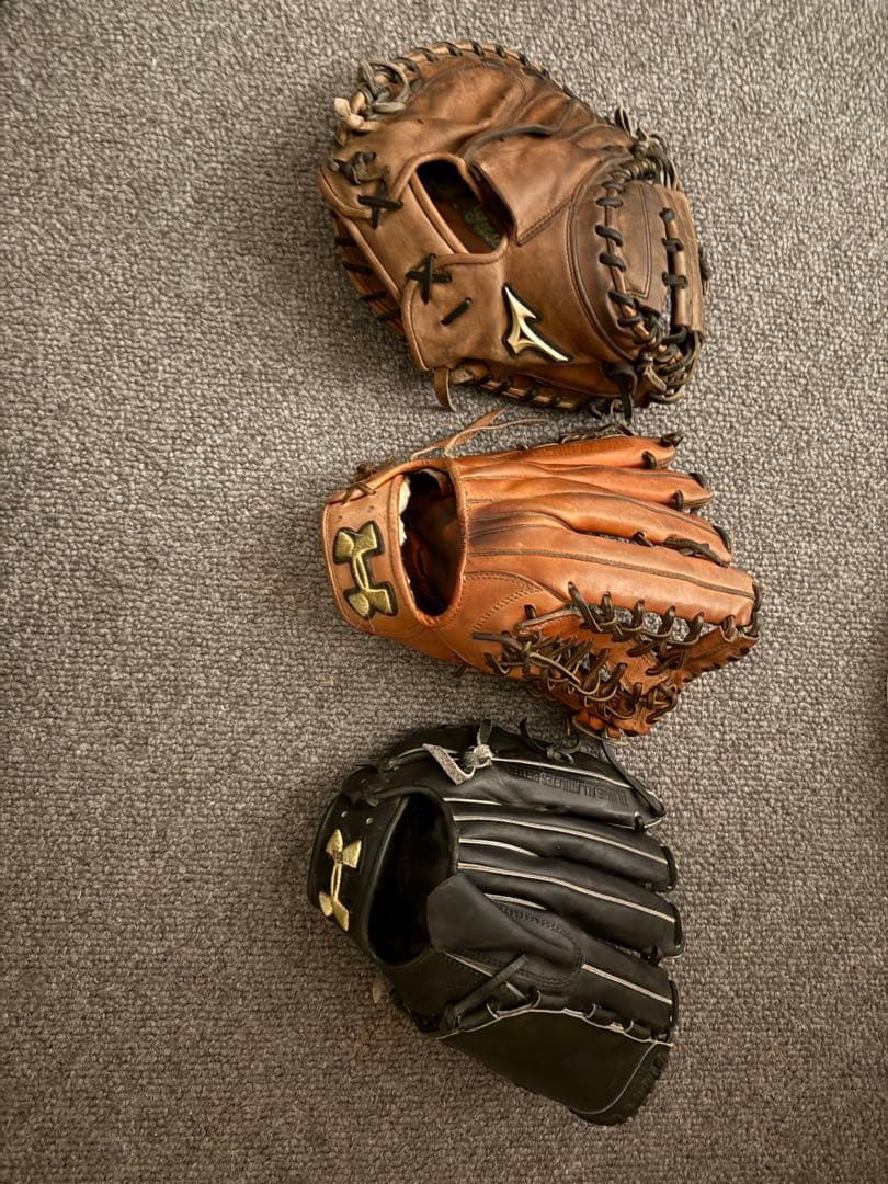 Mizuno & Under Armour 野球グローブ3点セット