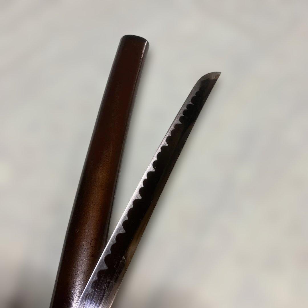 模造刀 濃緑柄 角松透し楕円鍔 茶鞘
