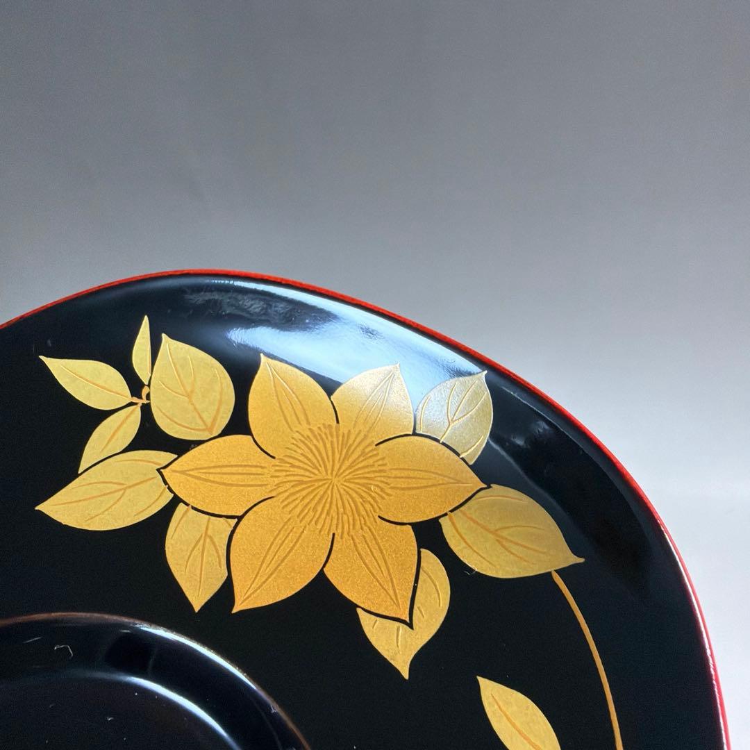 輪島塗 真塗 爪紅 桔梗蒔絵 茶托 桜井一良 造 作家物 落款あり