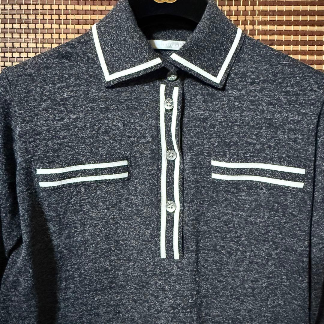 美品【Heal Creekヒールクリーク】ライン長袖ニットポロ 40