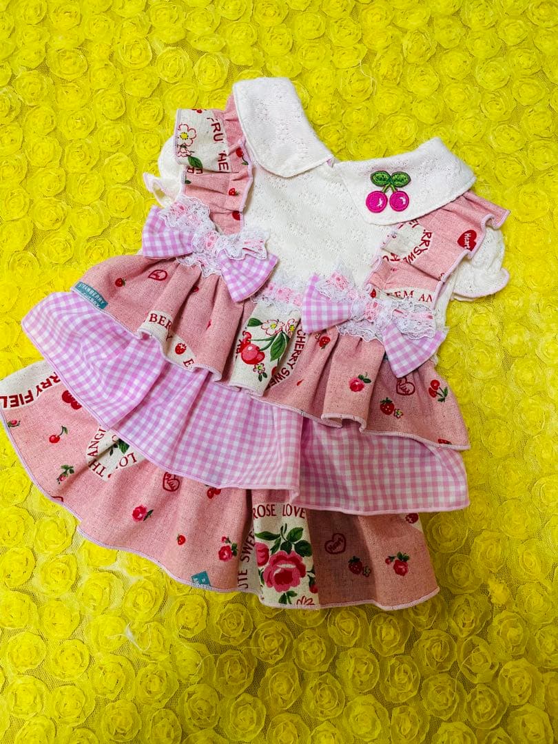 plnmylove　犬服　ハンドメイド　わんこ服　襟付き3段フリルお散歩ワ