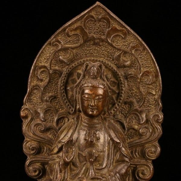 仏教美術 中国 仏像 バックライト観音様 小仏像 銅製 銅器