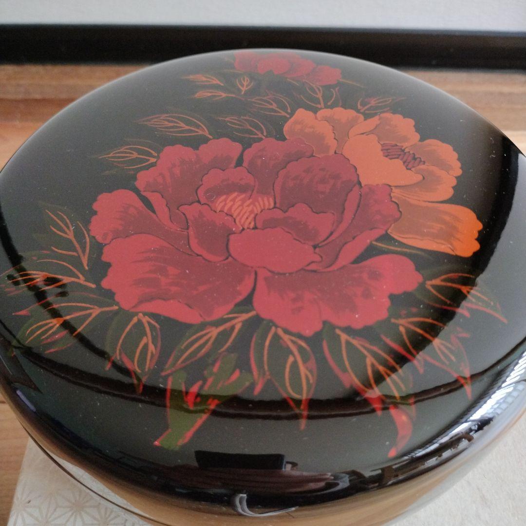 美品　漆器　八雲塗　菓子器　牡丹