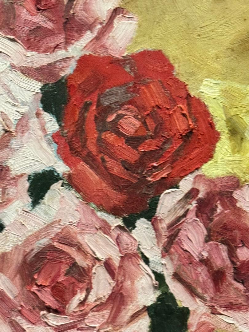 (14) 真作　関川富士郎　直筆サイン入　油彩　絵画　薔薇　アンティーク