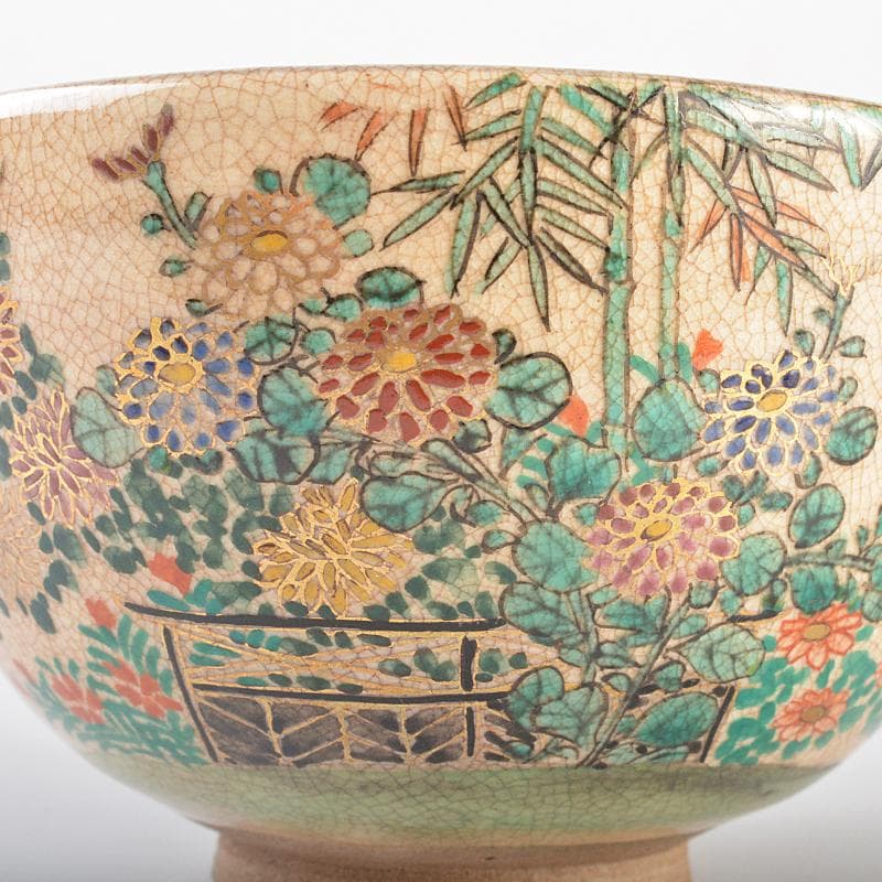 茶道具　京焼　野々村仁清作　色絵　竹下群花文　茶碗　時代箱付　M　R5269