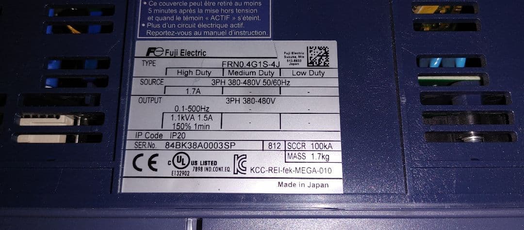 ① 0.4　富士電機インバータ　FRN0.4G1S-4J