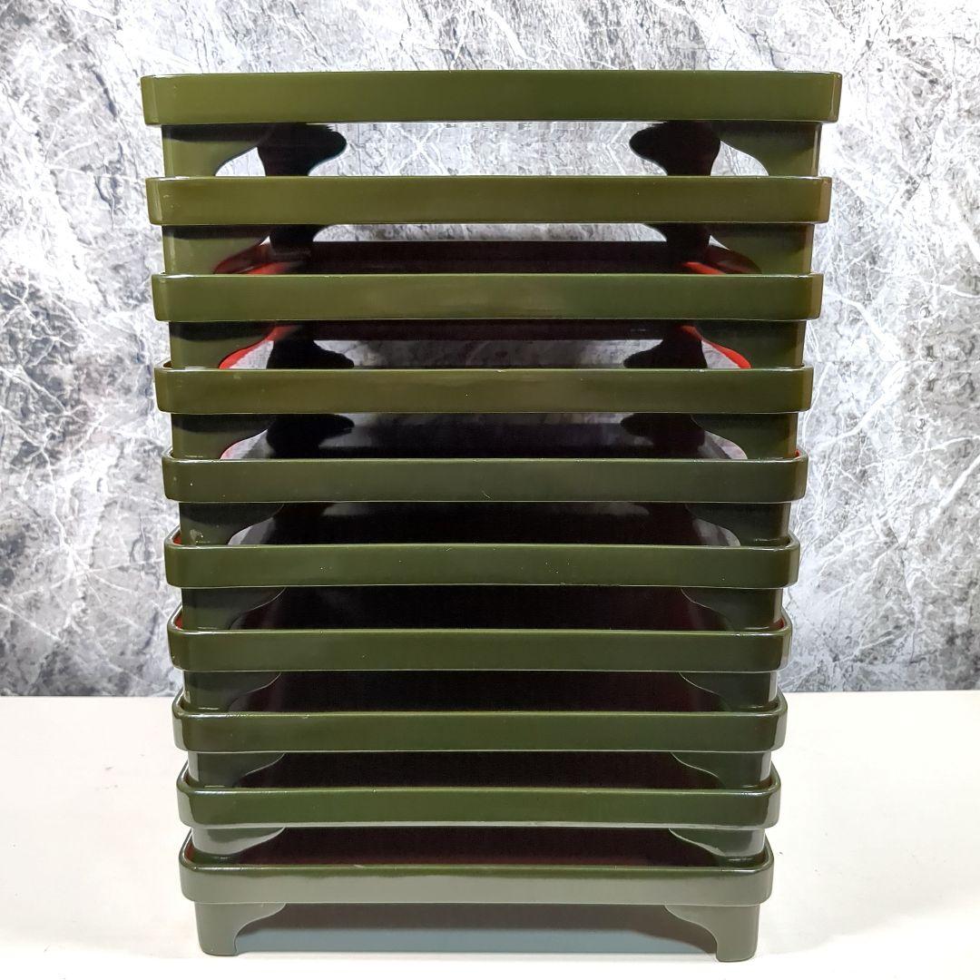 木製 漆器 緑内朱 脚付会席膳 10客セット 江戸時代後期 骨董品 黒漆木箱付き