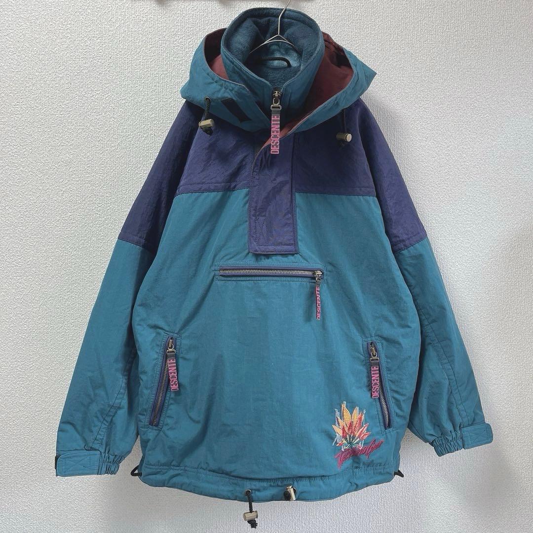 ☆90’sレア☆ デサント スキーウェア テック系 上下セット ブルー M