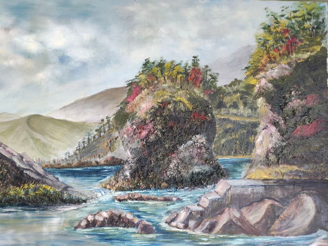 ​【F50号 大型原画】日豊海岸 油彩画「秋-海辺の想」宮崎 大分 風景画 店舗