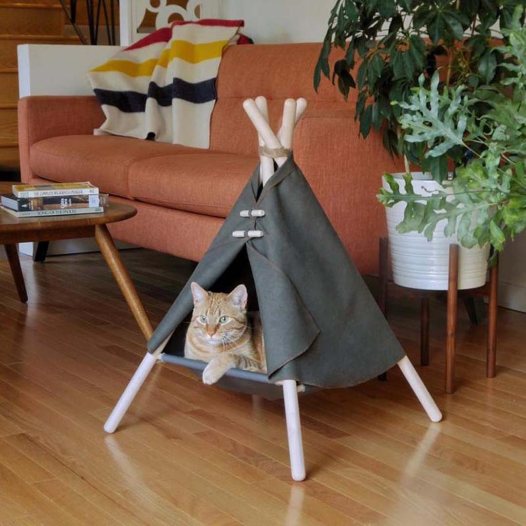 茶色　ペットハウス おしゃれ キャンプ　ティピーテント ハンモック式 犬 猫 6