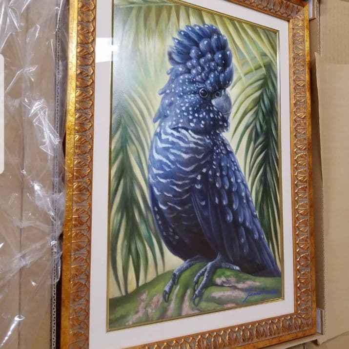 【新品】高級ジークレー版画 幸せの青いオウム taesun 油絵 風水 縁起物