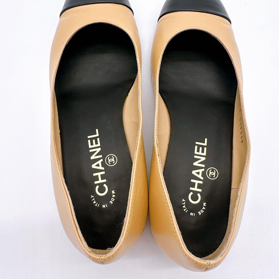 CHANEL シャネルバレエシューズ 38ベージュ/ブラック ココマーク