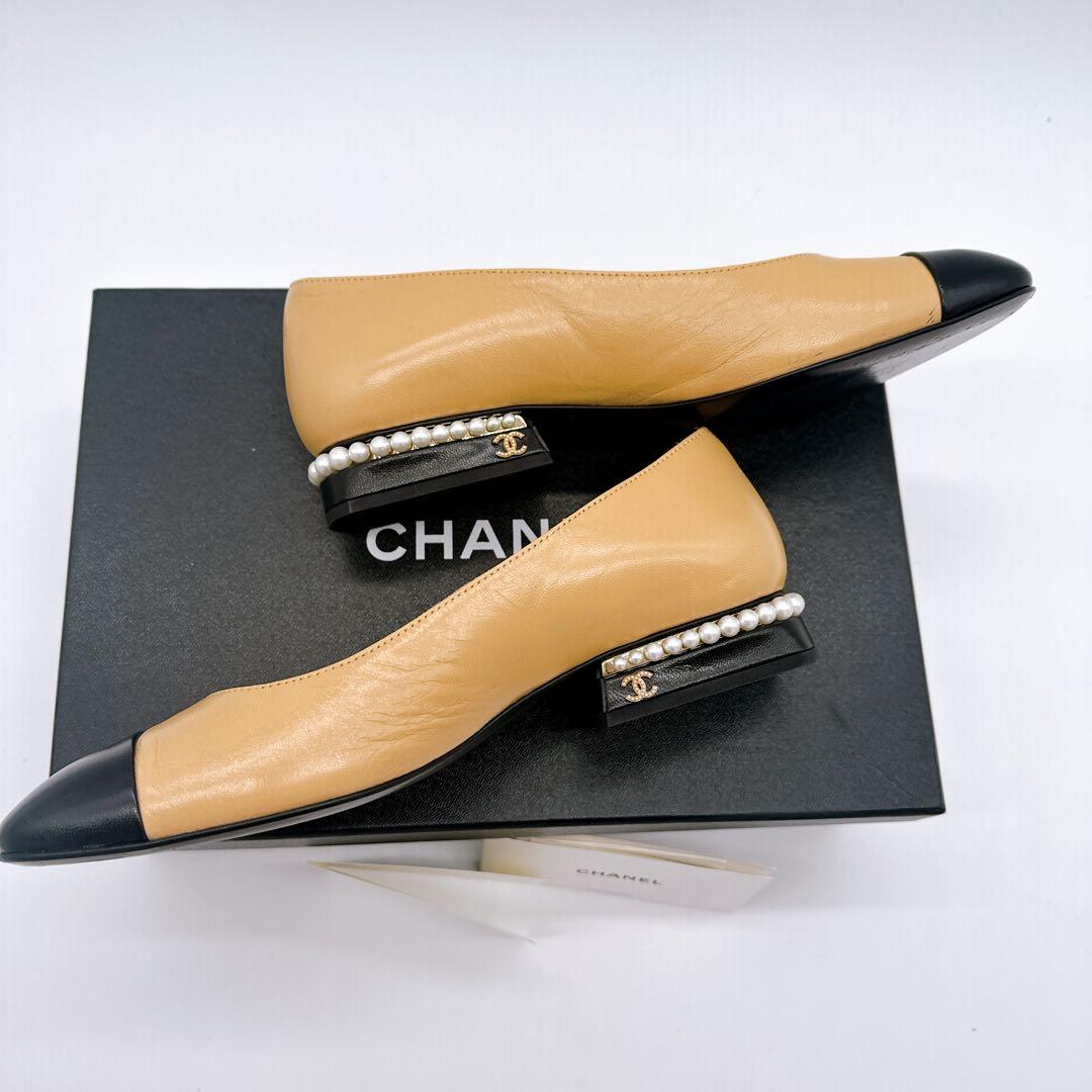 CHANEL シャネルバレエシューズ 38ベージュ/ブラック ココマーク