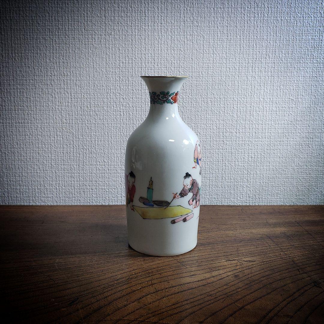徳利　中国骨董　童　色絵　酒器　花器　一輪挿し　フラワーベース