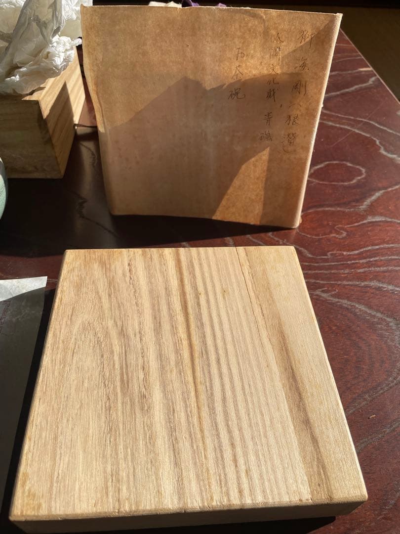 未使用　高麗青磁の韓国人間国宝　柳海剛（ユ・ヘガン）青緑色の陶器製茶器と木箱