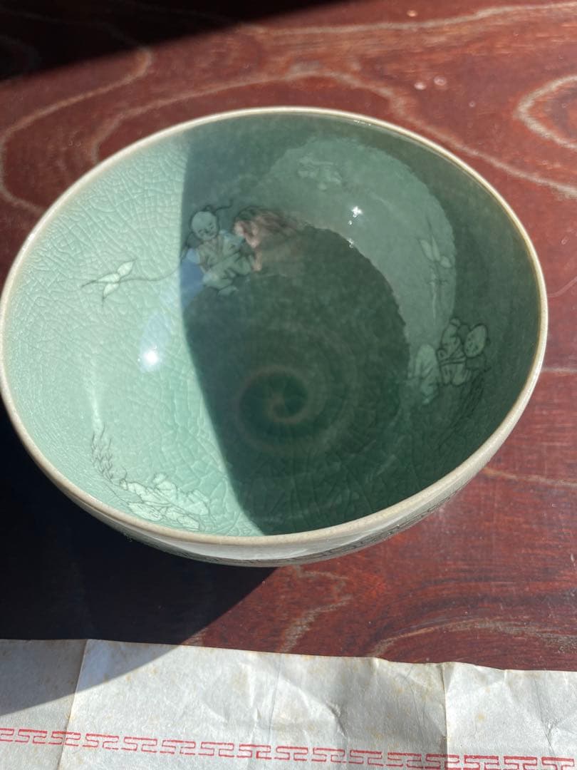 未使用　高麗青磁の韓国人間国宝　柳海剛（ユ・ヘガン）青緑色の陶器製茶器と木箱