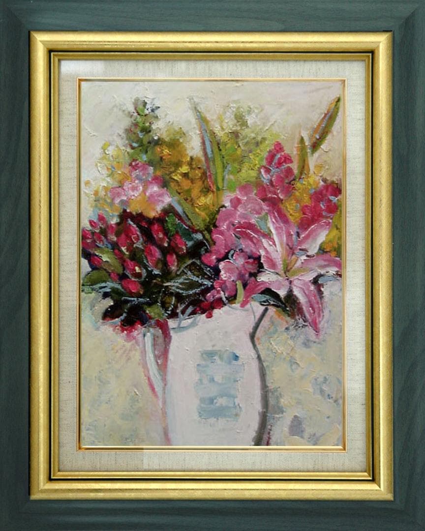 油絵 菅家令子 絵 絵画 インテリア 額付(白) uF6-112302 花