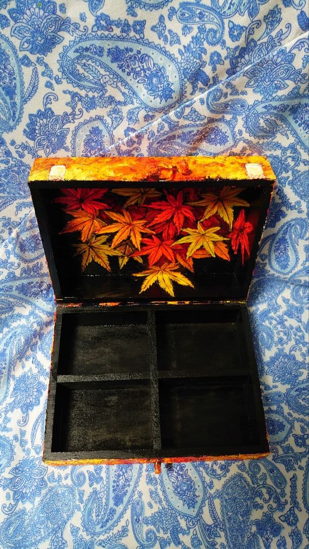 北欧風 油絵 絵画「紅葉ボックス」モダンアート 玄関やリビングに映える 秋の風景