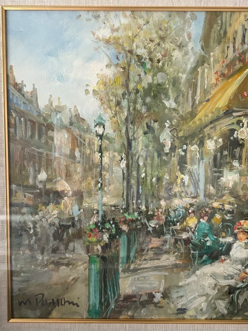 マリオ・パッソーニ作 「Café De Paris」(油絵)