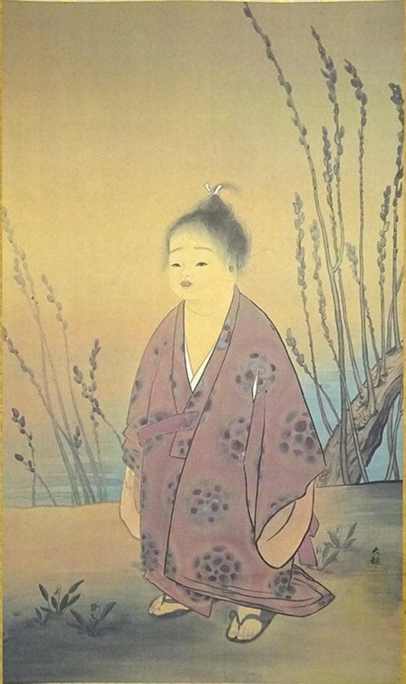 【複製画】掛軸 横山大観『無我』絹本 共箱付 掛け軸 a08266