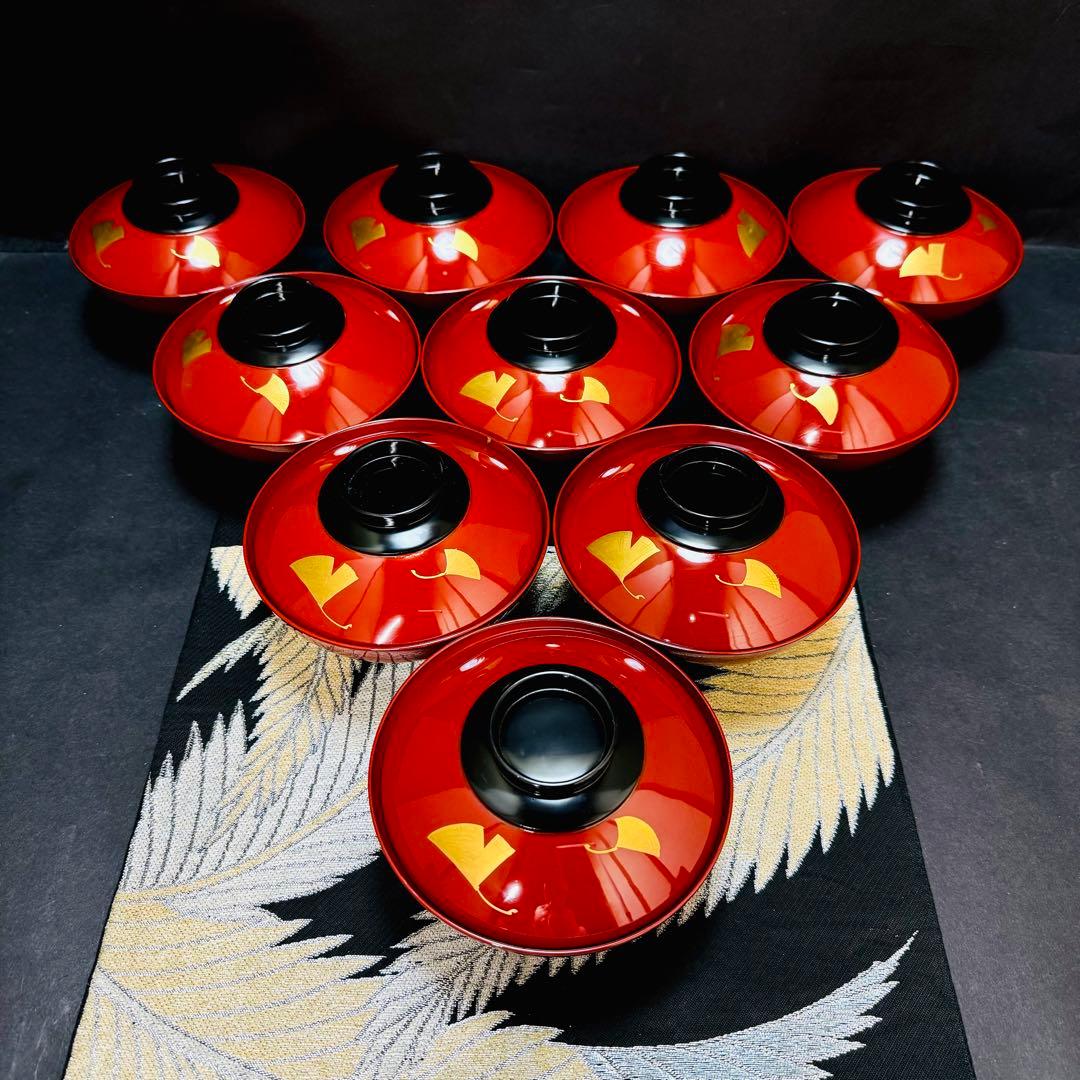 漆器　輪島塗　木製　蒔絵　溜塗　吸物椀　蓋付椀　汁椀　10客 木箱
