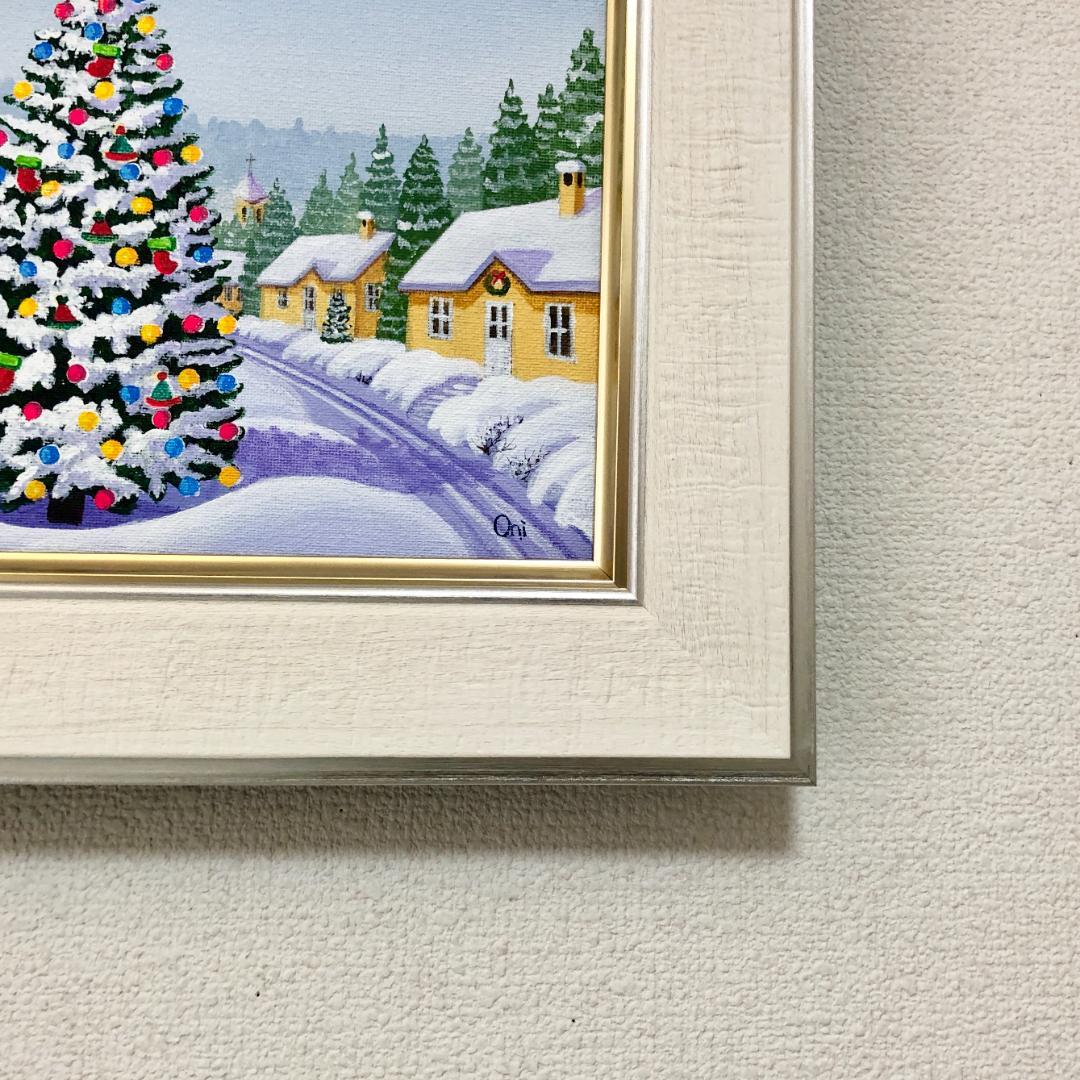 アクリル画　原画　「ホワイトクリスマス07」額縁付　F3サイズ　キャンバス