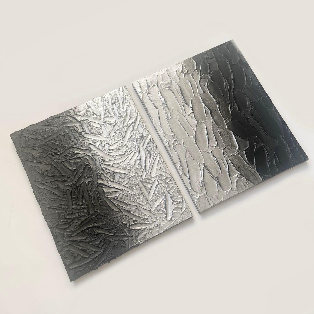 黒と銀の抽象画 二枚組｜F3サイズ｜ストリートアート　テクスチャーアート　絵画