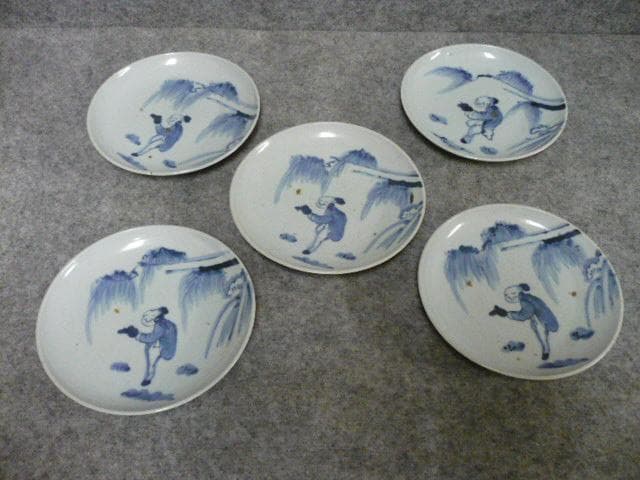 伊万里 染付 中皿 5枚 [B23795] 人物図 古美術 古玩
